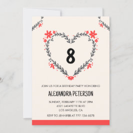 convites de aniversário de 8 anos para ela floral