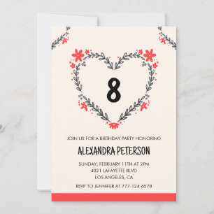 convites de aniversário de 8 anos para ela floral