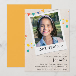 Convites de aniversário de 8 anos simples Laranja 