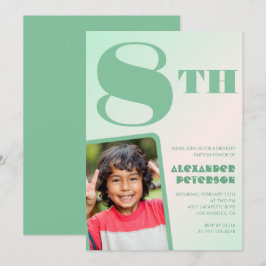 Convites de aniversário de 8 anos Verde Foto Color