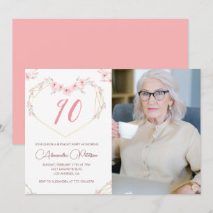 convites de aniversário de 90 anos Boho Floral Fot
