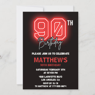 Convites de aniversário de 90 anos preto Neon para
