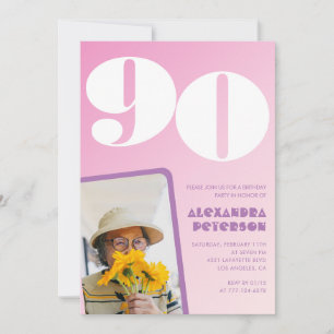 Convites de aniversário de 90 anos rosa Foto retrô