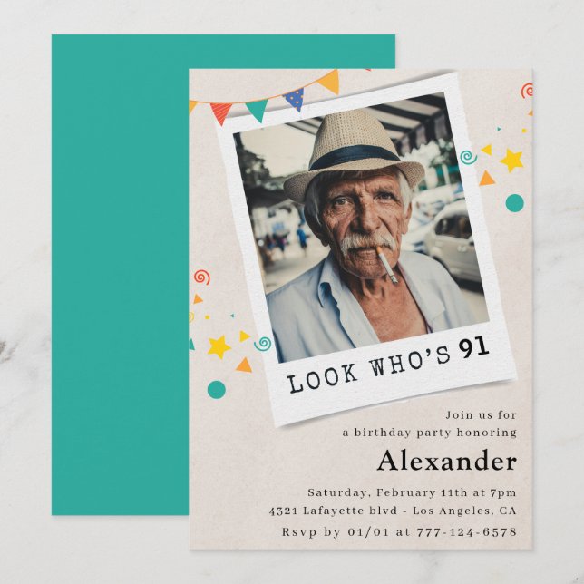 Convites de aniversário de 91 anos engraçados para (Frente/Verso)