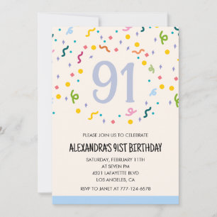 Convites de aniversário de 91 anos simples Confett