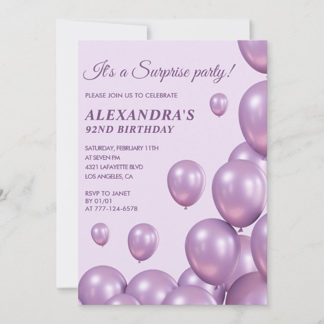 Convites de aniversário de 92 anos Chic Surpresa R (Frente)