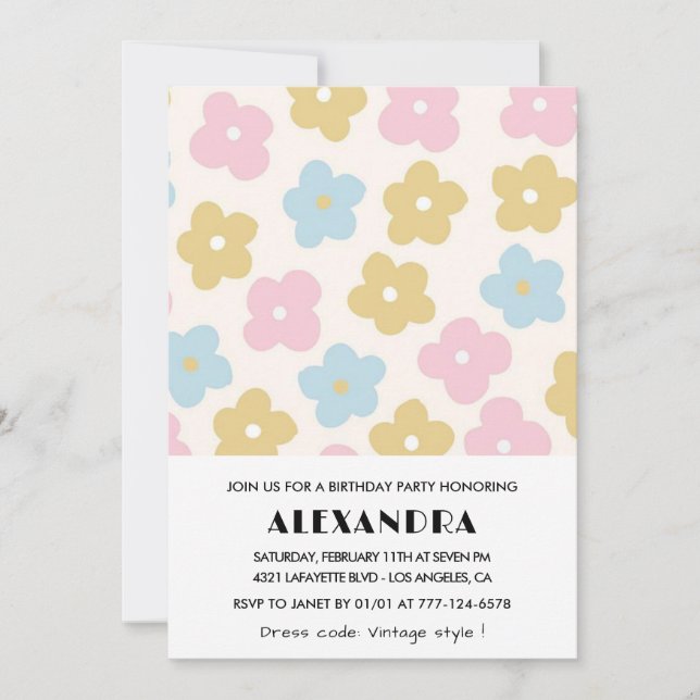 convites de aniversário de 92 anos Flores Retro (Frente)