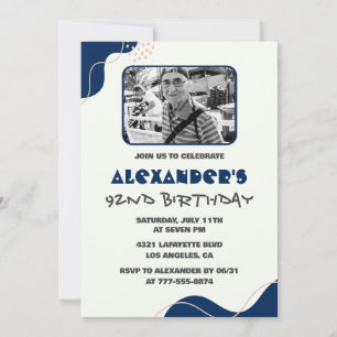Convites de aniversário de 92 anos masculino navy