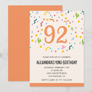 Convites de aniversário de 92 anos simples Confete