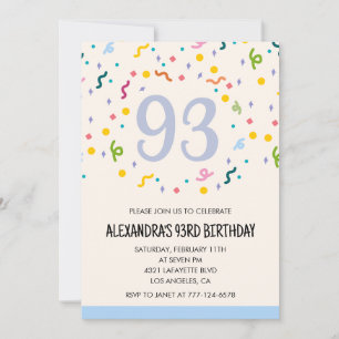 Convites de aniversário de 93 anos Simples Confete