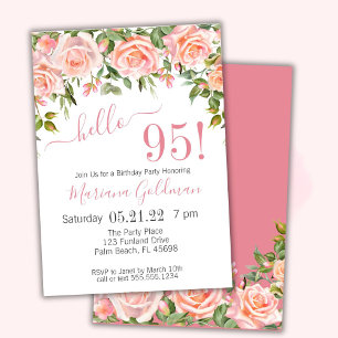 Convites de Aniversário de 95 anos Floral Rosa Fes