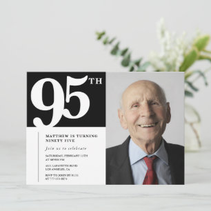 Convites de aniversário de 95 anos Preto Moderno C