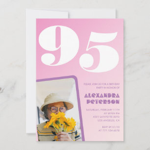 Convites de aniversário de 95 anos rosa Foto retrô