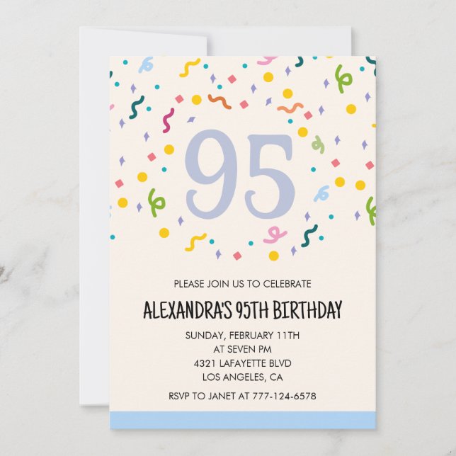 Convites de aniversário de 95 anos simples Confett (Frente)
