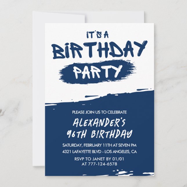 Convites de aniversário de 96 anos Azul Marinho Ho (Frente)