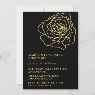 Convites de aniversário de 96 anos Black Gold Flor