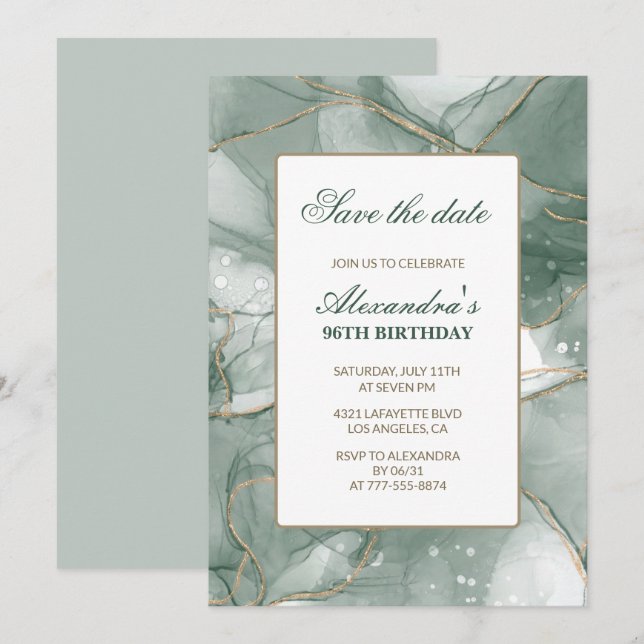 Convites de aniversário de 96 anos elegantes Salve (Frente/Verso)