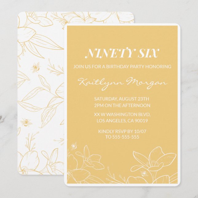 Convites de aniversário de 96 anos Floral Modern Y (Frente/Verso)
