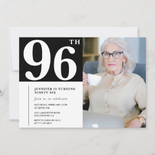 Convites de aniversário de 96 anos Preto e Branco