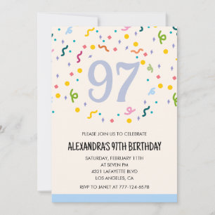 Convites de aniversário de 97 anos simples Confete