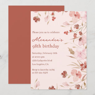Convites de aniversário de 98 anos Elegantes Flora