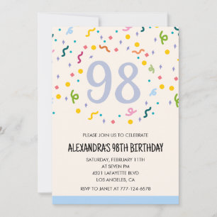 Convites de aniversário de 98 anos simples Confett