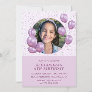 convites de aniversário de 9 anos Balões Foto Roxo