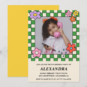 Convites de aniversário de 9 anos menina Flores Gr