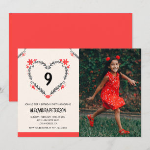 convites de aniversário de 9 anos para ela Floral 