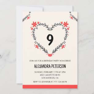 convites de aniversário de 9 anos para ela floral 