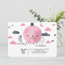 convites de aniversário de abóbora rosa-fofinho