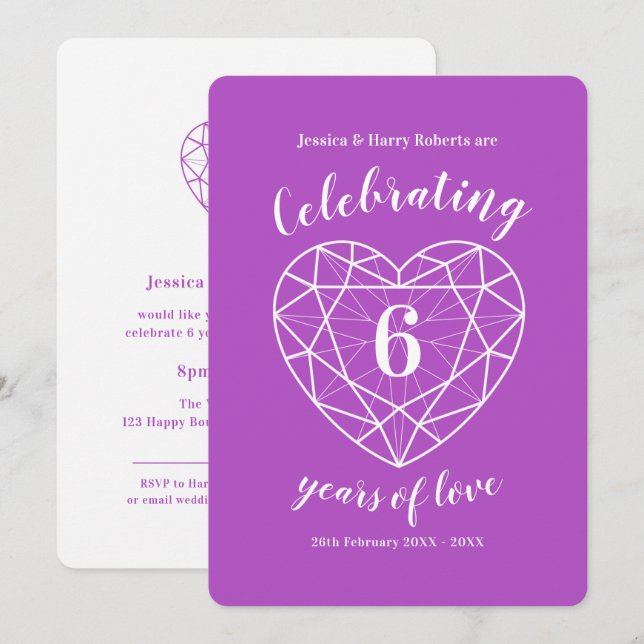 Convites de Aniversário de Ámora de 6 anos de amor (Frente/Verso)