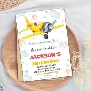 Convites de aniversário de avião amarelo