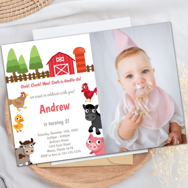 Convites de aniversário de Barnyard com foto (Barnyard birthday invitations with photo)