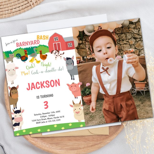 Convites de aniversário de Barnyard com foto (Barnyard birthday invitations with photo)