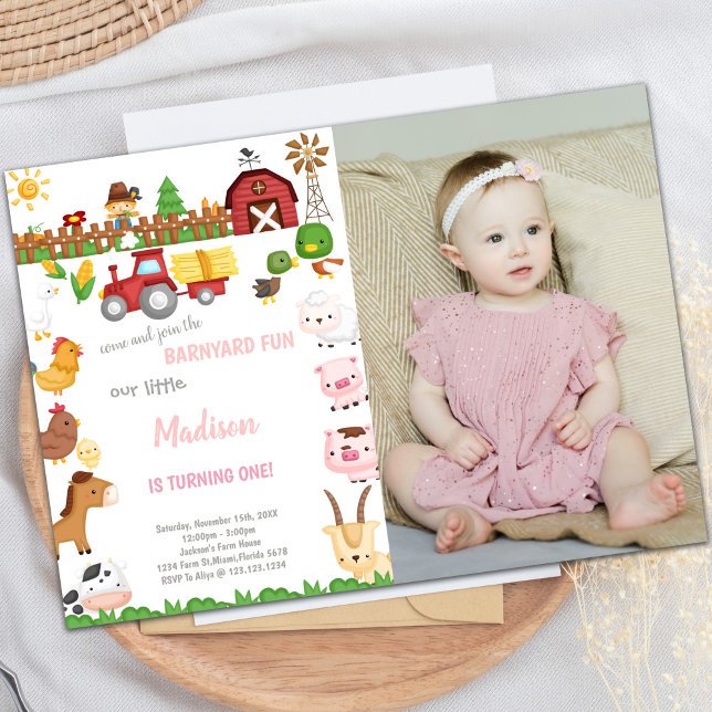 Convites de aniversário de Barnyard com foto (Barnyard birthday invitations with photo)