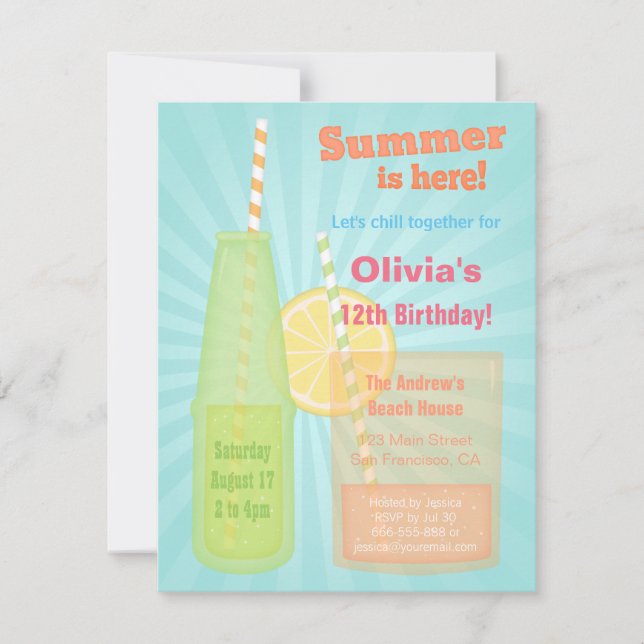 Convites de Aniversário de Bebidas de Verão da Mod (Frente)