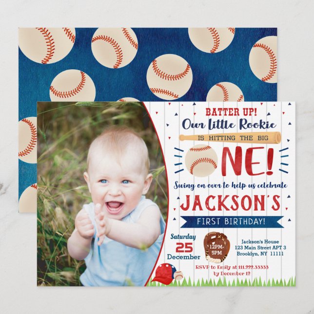 Convites de aniversário de beisebol (Frente/Verso)