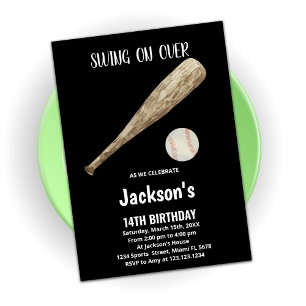 Convites de aniversário de beisebol branco preto