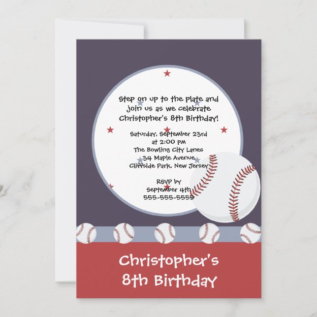 Convites de aniversário de beisebol divertidos (Frente)
