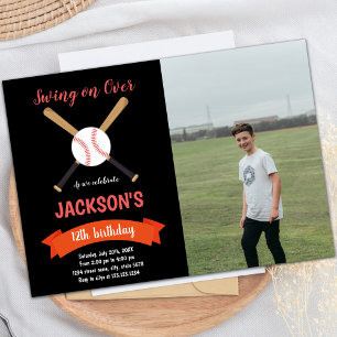 Convites de aniversário de beisebol vermelho com f