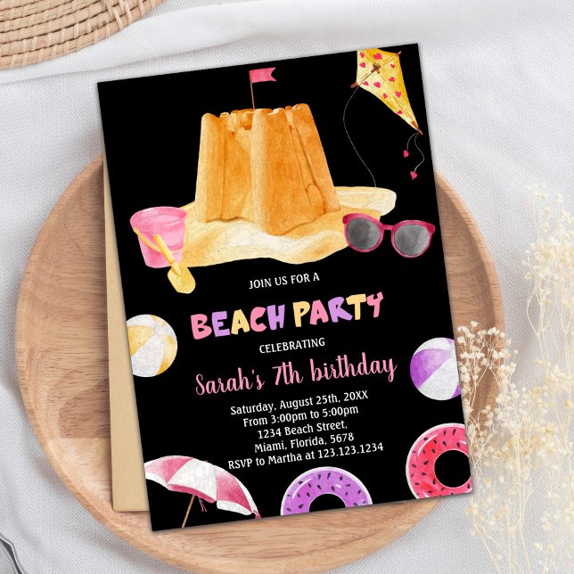Convites de aniversário de Black Beach (Black Beach Birthday Invitations)