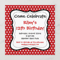Convites de aniversário de Bolinhas Pretas Vermelh