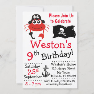 Convites de aniversário de caranguejo pirata