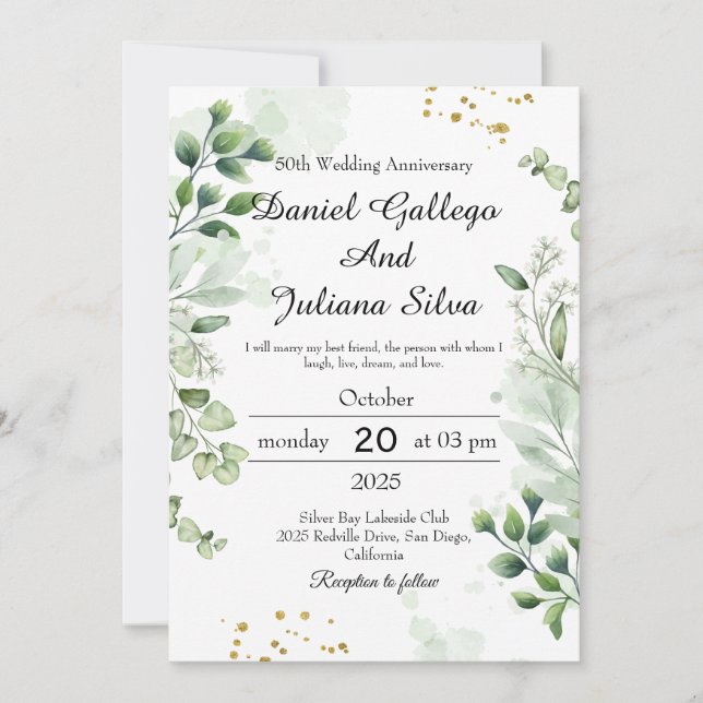 Convites de Aniversário de Casamento Boho Greenery (Frente)