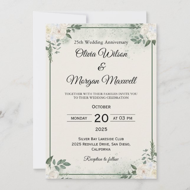 Convites de Aniversário de Casamento com Vegetação (Frente)