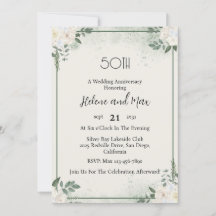 Convites de Aniversário de Casamento com Vegetação