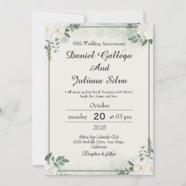 Convites de Aniversário de Casamento com Vegetação