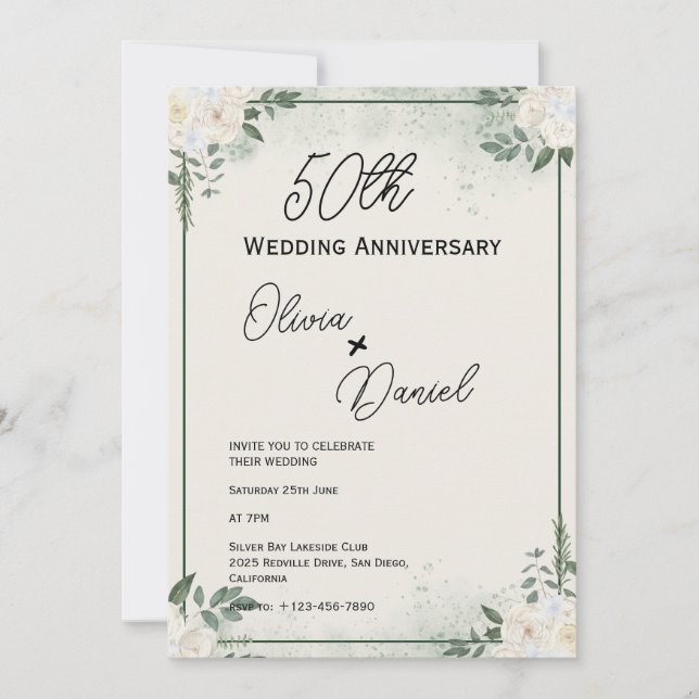 Convites de Aniversário de Casamento com Vegetação (Frente)