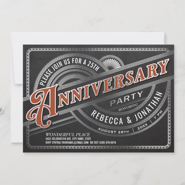 Convites de Aniversário de Casamento de 25 Anos Re (Frente)
